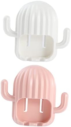 LIFKOME Wall-Mounted Cactus-Shape Toothbrush Towel Holder Pink White