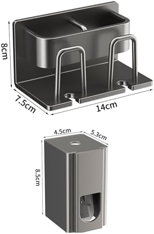 Wall Mounted Holder Set with 2 Cups and Cosmetic Organizer Dark Grey