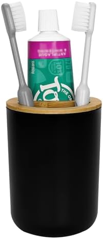 Round Wooden Toothbrush Holder Black Durable