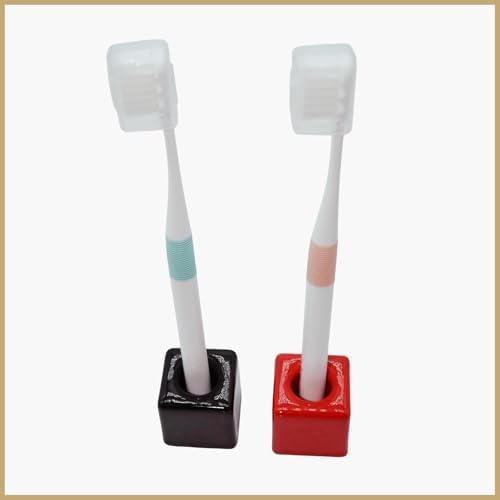 3-Piece Set Small Square Ceramic Toothbrush Holders Black Sleek Glazed