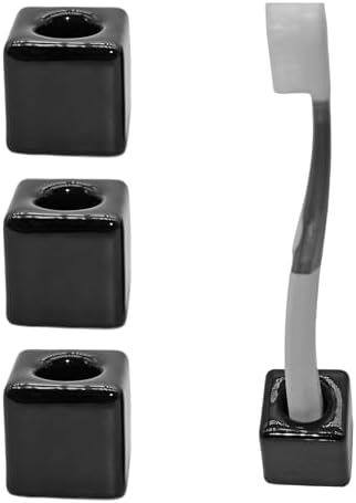 3-Piece Set Small Square Ceramic Toothbrush Holders Black Sleek Glazed