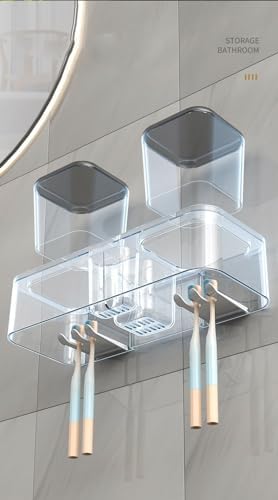 Wall-Mounted Toothbrush Holder for Bathroom 2 Cups Organizer