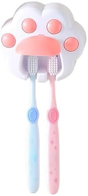 White Pink Cute Cat Paw Kids Toothbrush Holder Wall Mounted with Cover