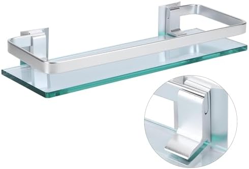 Aluminum Shower Shelf with Thick Glass Organizer for Bathroom