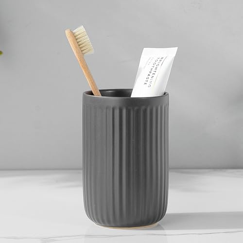 Matte Grey Ceramic Toothbrush Holder Set