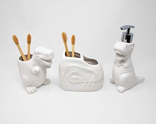 Isaac Jacobs Dinosaur Ceramic Toothbrush Holder Dual Compartment