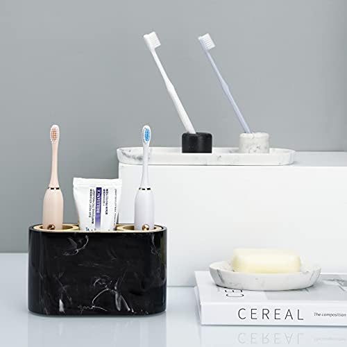 Shinowa Toothbrush Holder with Drainage Marble and Bamboo Design