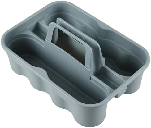 4-Pack 2-Compartment Plastic Cleaning Caddy Grey with Handle