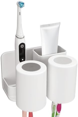 Toothbrush Holder with 2 Slots and Mouthwash Cup Wall Mount