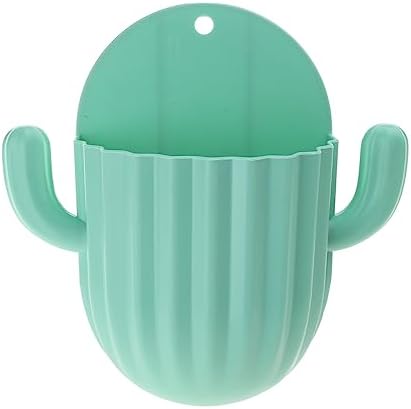Wall Mounted Cactus Toothbrush Holder with Hooks Light Green