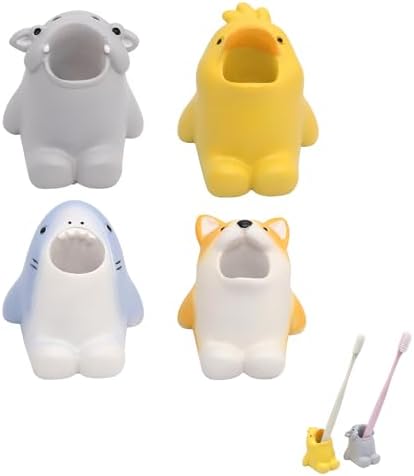 4PCS Cute Animal Toothbrush Holder Funny Pen and Makeup Brush Storage