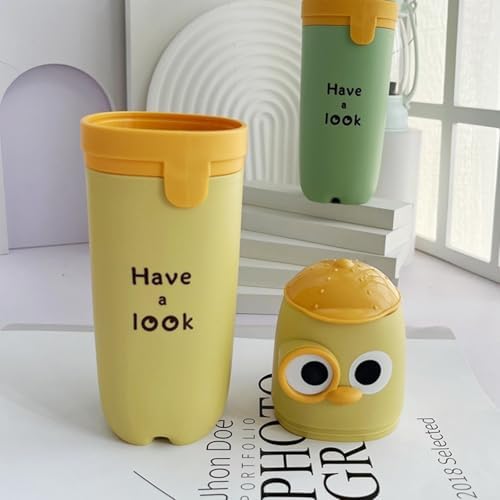 Cutie Cartoon Eyes Toothbrush Holder Mug 2-Pack Yellow Green