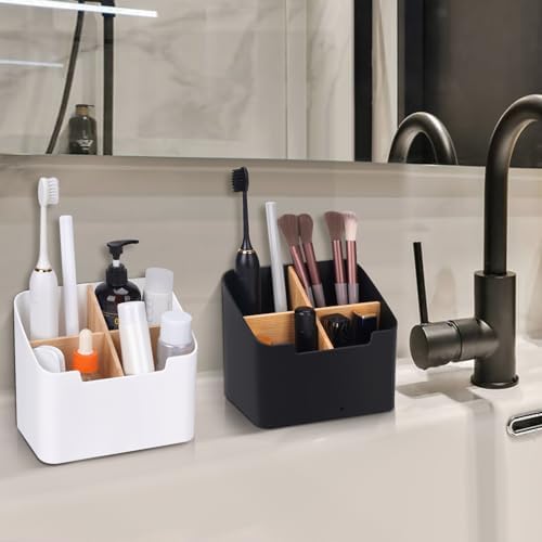 Toothbrush Holder with Divider for Bathroom Countertop Storage Black
