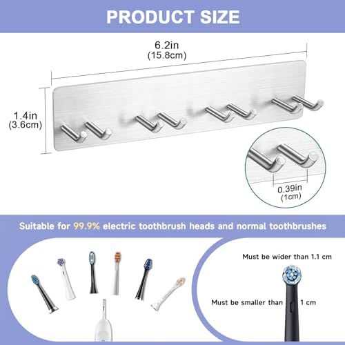 Sturdy Stainless Steel Toothbrush Holder with 3M Adhesive for bathrooms