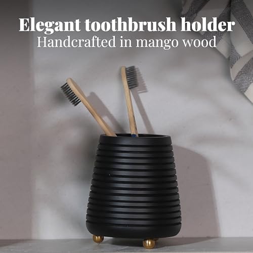 Folkulture 4x3 Wood Toothbrush Holder Black
