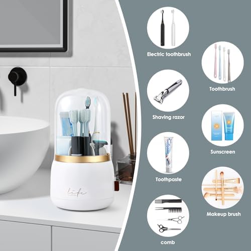 Premium Rotating Toothbrush Holder with Drainage for Space-Saving Storage