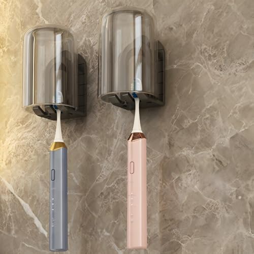 2Pcs Toothbrush Cup Holder Set Bathroom Organizer with Self Adhesive Mount