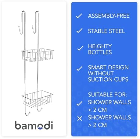 Bamodi 2 Tier Shower Caddy Over Door Chrome Plated