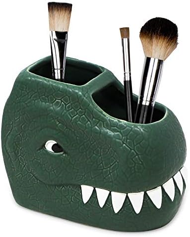 Isaac Jacobs Green Ceramic Dinosaur Dual Compartment Toothbrush Holder