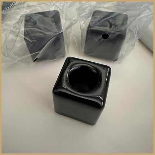 3-Piece Set Small Square Ceramic Toothbrush Holders Black Sleek Glazed