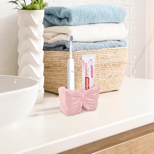 Cute Pink Ceramic Toothbrush Holder Toothpaste Organizer