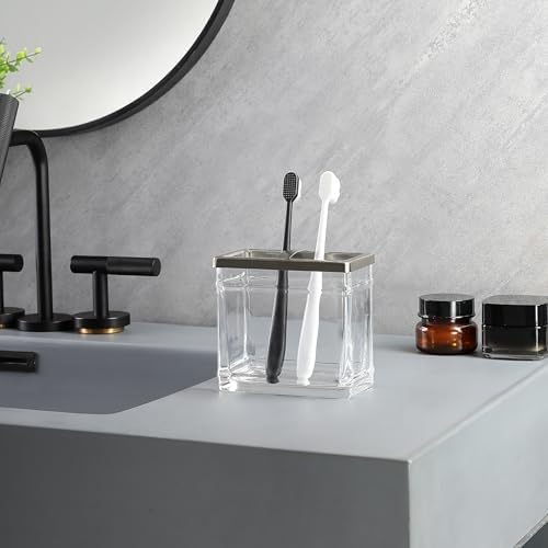 H Halston Heavy Weight Oversized Glass Toothbrush Holder with Marble Design