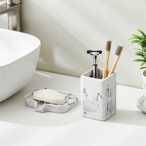 Sturdy Marble-Style Toothbrush Soap Holder Set