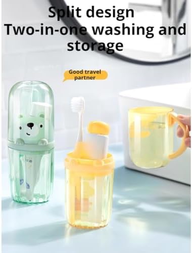 Cute Kids Toothbrush Holder with Travel Cup Green Design
