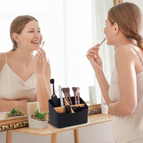 Toothbrush Holder with Divider for Bathroom Countertop Storage Black