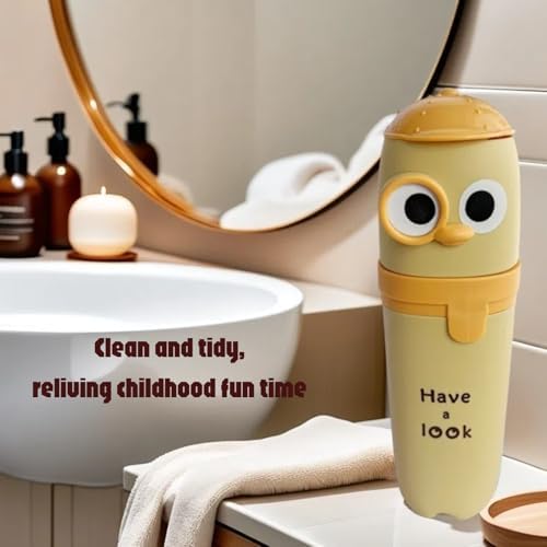Cutie Cartoon Eyes Toothbrush Holder Mug 2-Pack Yellow Green