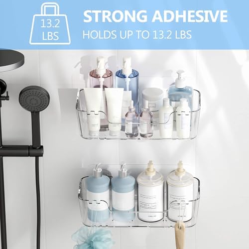TZAMLI Acrylic Shower Caddy with Wall Mount Adhesive Shelves
