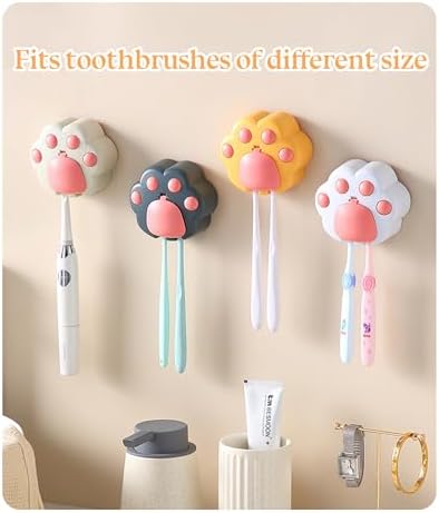 White Pink Cute Cat Paw Kids Toothbrush Holder Wall Mounted with Cover