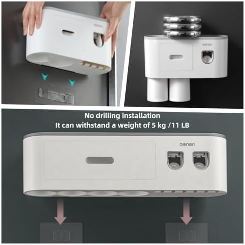No-Drill Wall Mounted Toothbrush Holder with Automatic Dispenser