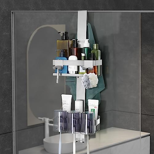 2 Tier Over The Door Shower Caddy with Hooks and Baskets