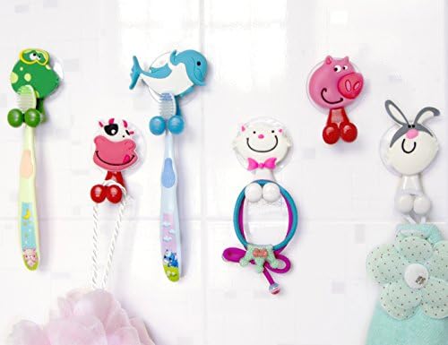 Bolica Cute Cartoon Animal Toothbrush Holder Suction Cup 6 Piece Set