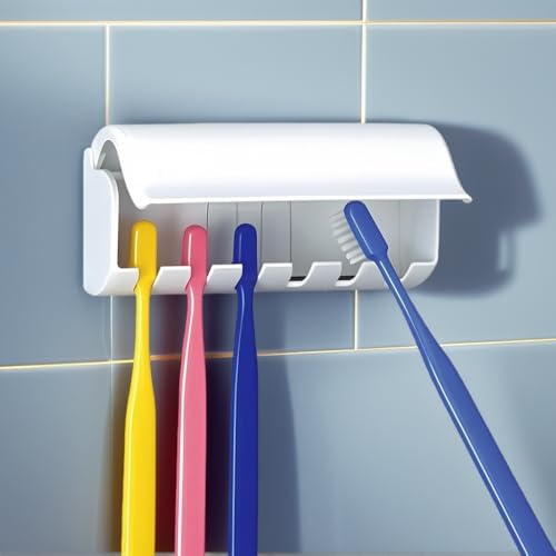 HLGD Toothbrush Holder 6 Slots Wall Mount with Cover