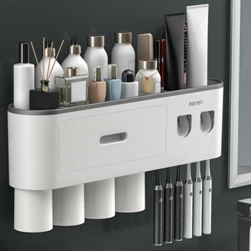 No-Drill Wall Mounted Toothbrush Holder with Automatic Dispenser