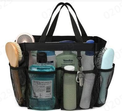 Portable Mesh Shower Caddy with 8 Deep Pockets - Black