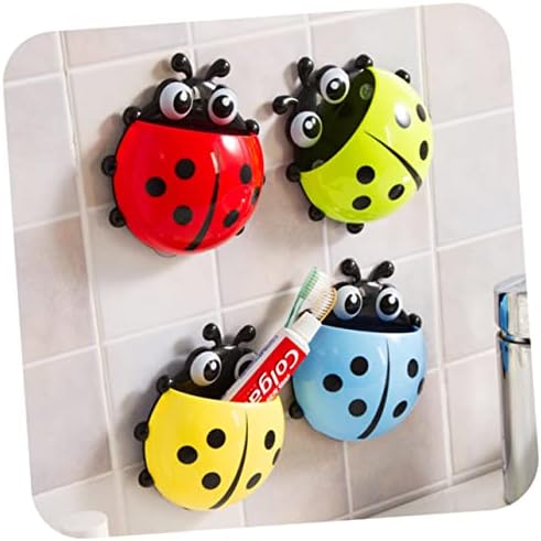 Cartoon Ladybug Toothbrush Holder Suction Cup Wall Mount Bathroom Decor