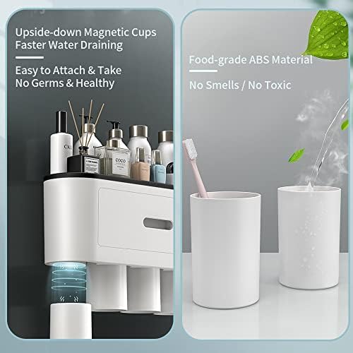 Toothbrush Holder with 2 Automatic Toothpaste Dispensers and 6 Brush Slots