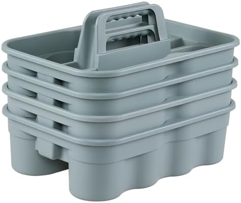 4-Pack 2-Compartment Plastic Cleaning Caddy Grey with Handle