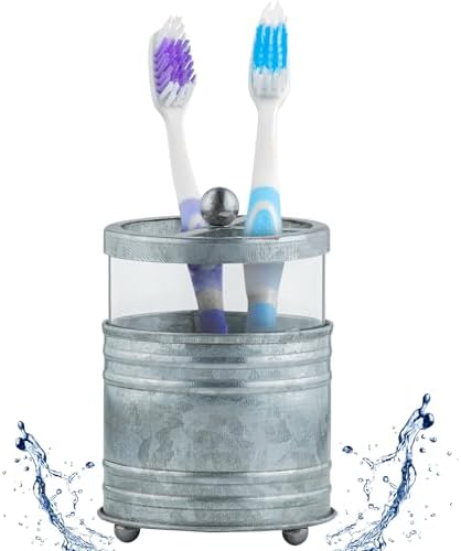 Autumn Alley Galvanized Glass Toothbrush Holder - Rustic Farmhouse Design
