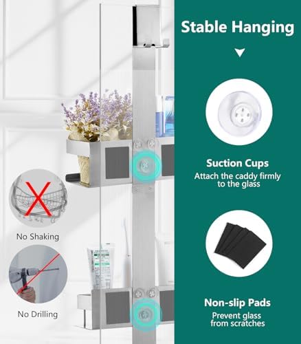2 Tier Over The Door Shower Caddy with Hooks and Baskets