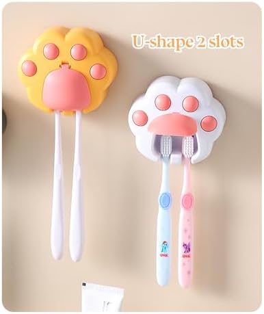 White Pink Cute Cat Paw Kids Toothbrush Holder Wall Mounted with Cover