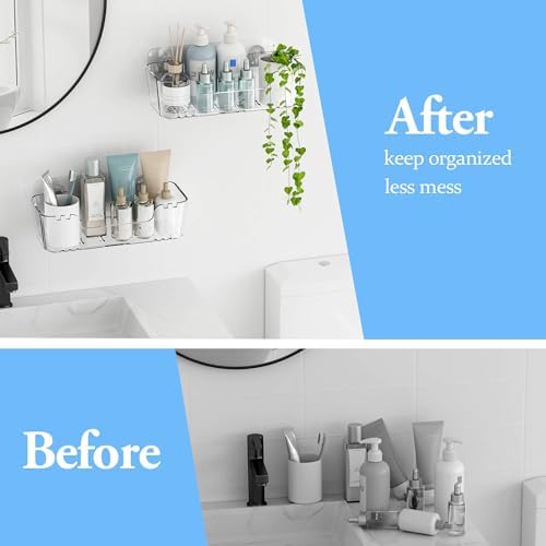 TZAMLI Acrylic Shower Caddy with Wall Mount Adhesive Shelves