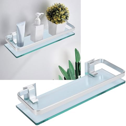 Aluminum Shower Shelf with Thick Glass Organizer for Bathroom