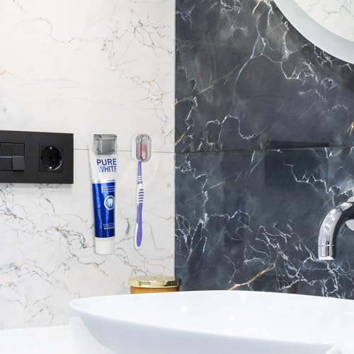 Ergonomic Wall-Mounted Toothbrush Holder for Bathroom Storage in 2Pack Grey