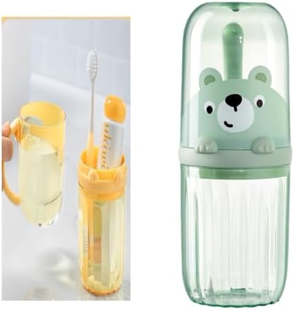 Cute Kids Toothbrush Holder with Travel Cup Green Design