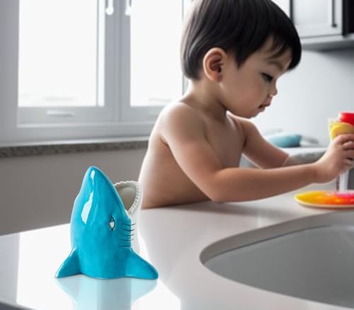 Cute Kid Toothbrush Holder for Kids - Big Mouth Shark Tooth Brush Organizer