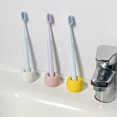 6-Pack Mini Ceramic Toothbrush Holders 3 Colors